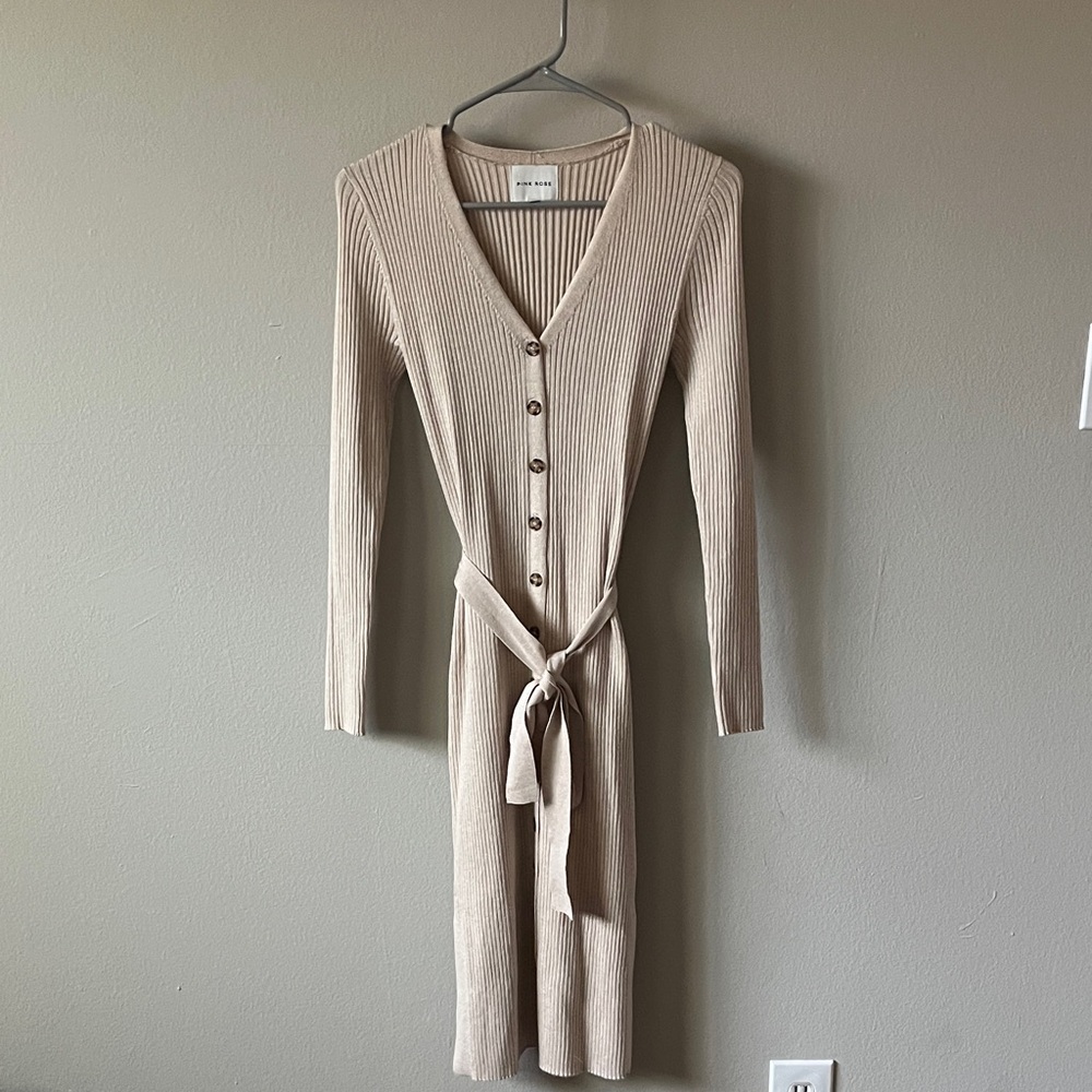 Pink Rose Taupe Long Sleeve Knit Dress